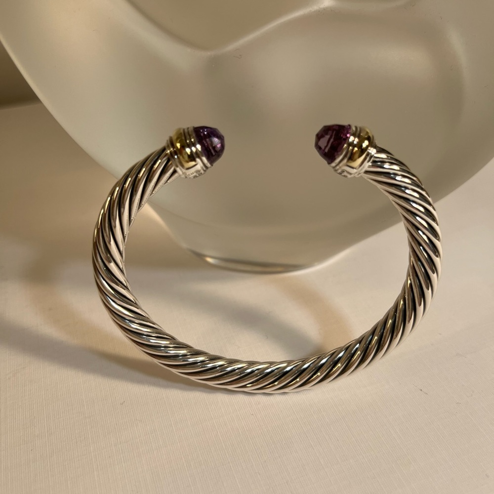 LIKE NEW David Yurman Cable Classics Bracelet with Amethyst & 14K Yellow Gold